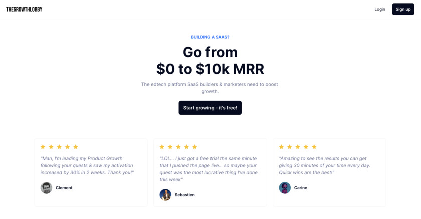 The Growth Lobby Landing Page