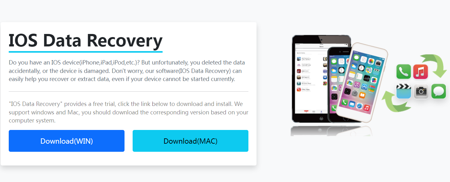 SyncRestore IOS Data Recovery Landing page