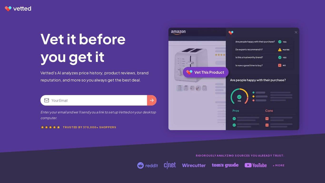 Vetted AI Landing page