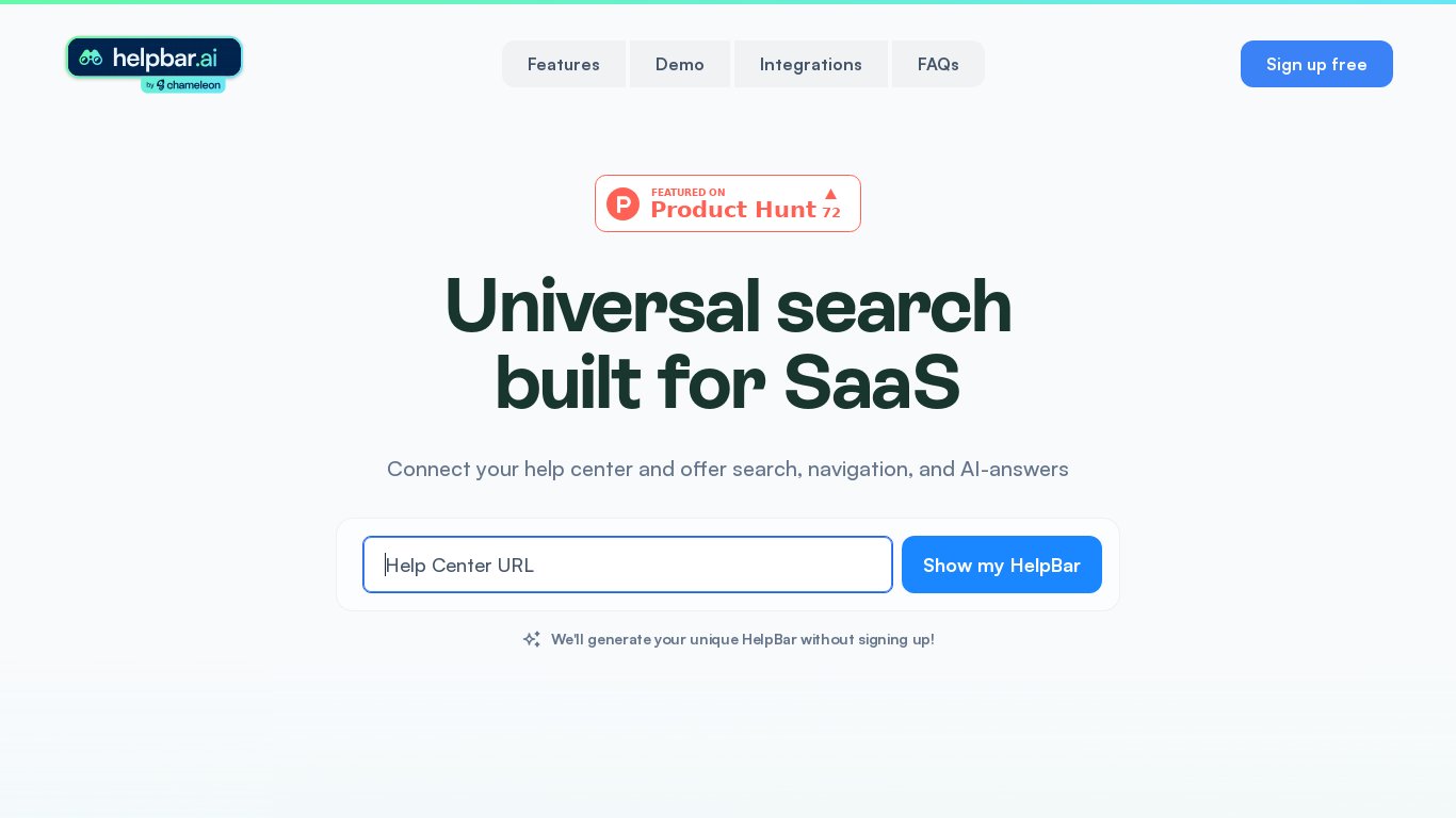 Helpbar by Chameleon Landing page