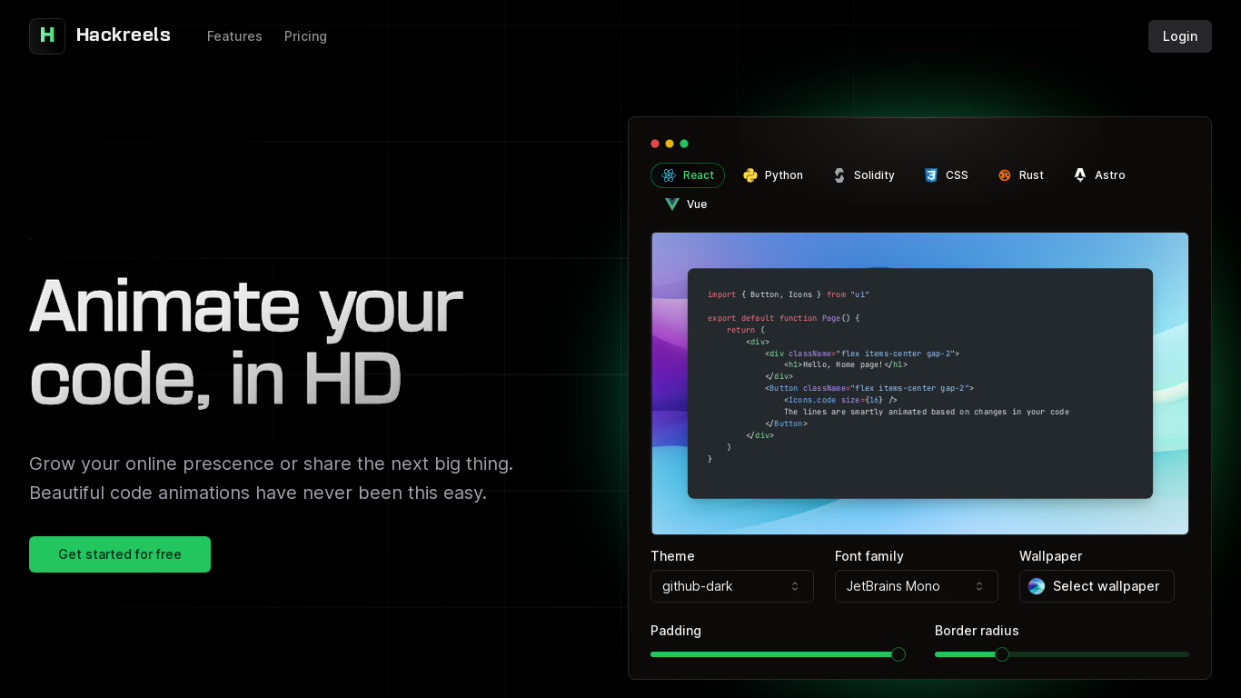 Hackreels Landing page