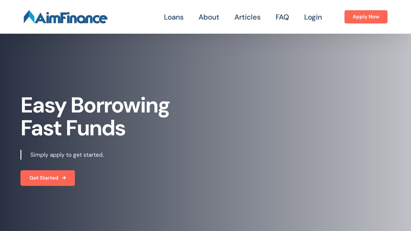 AimFinance Landing page
