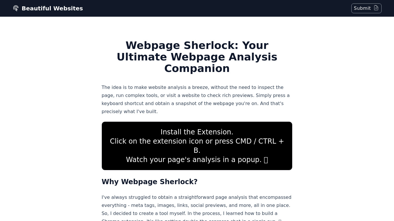 Webpage Sherlock Landing page