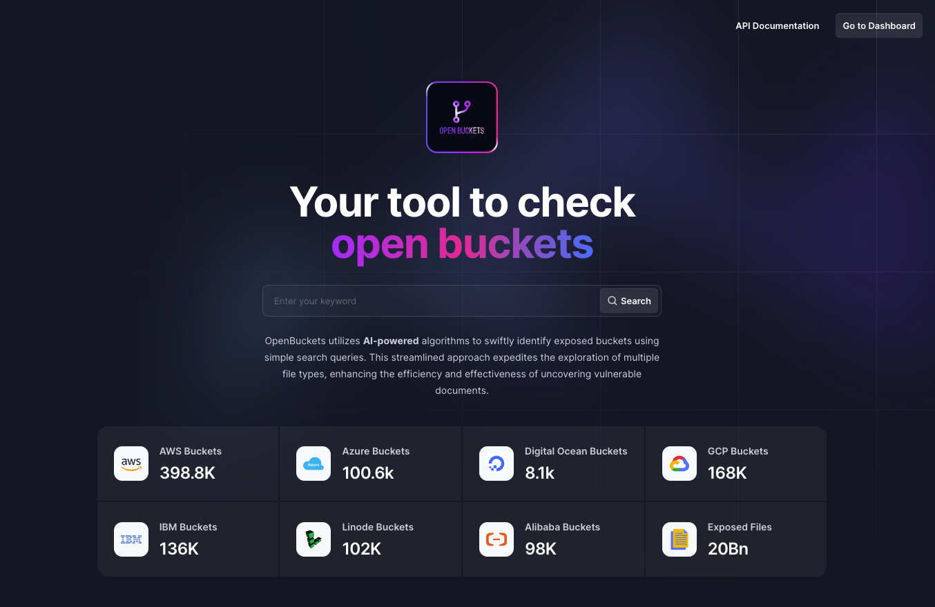 OpenBuckets.io Landing page