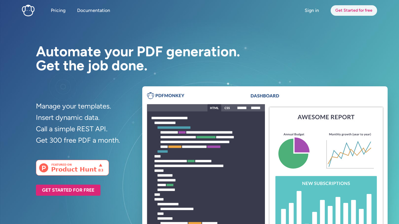 PDFMonkey Landing page