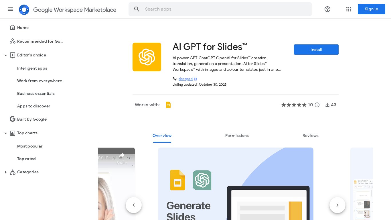 AI GPT for Slides Landing page