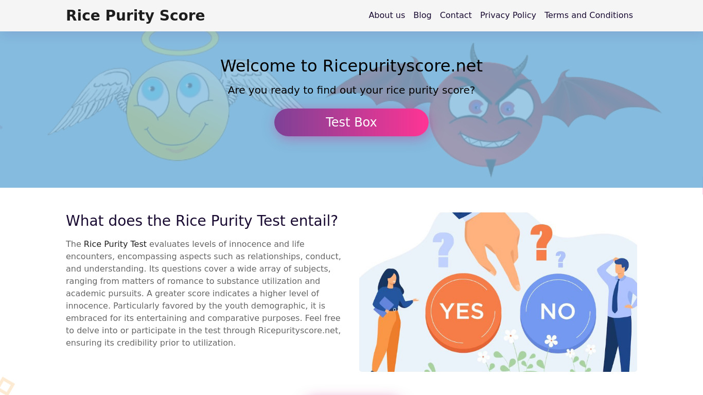 RicePurityScore.net Landing page