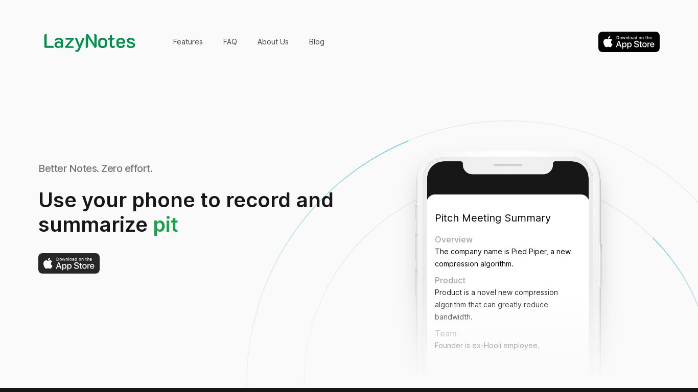 LazyNotes Landing page