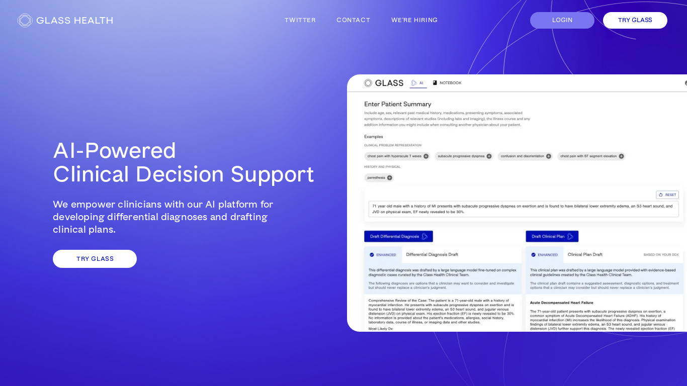 Glass Health Landing page