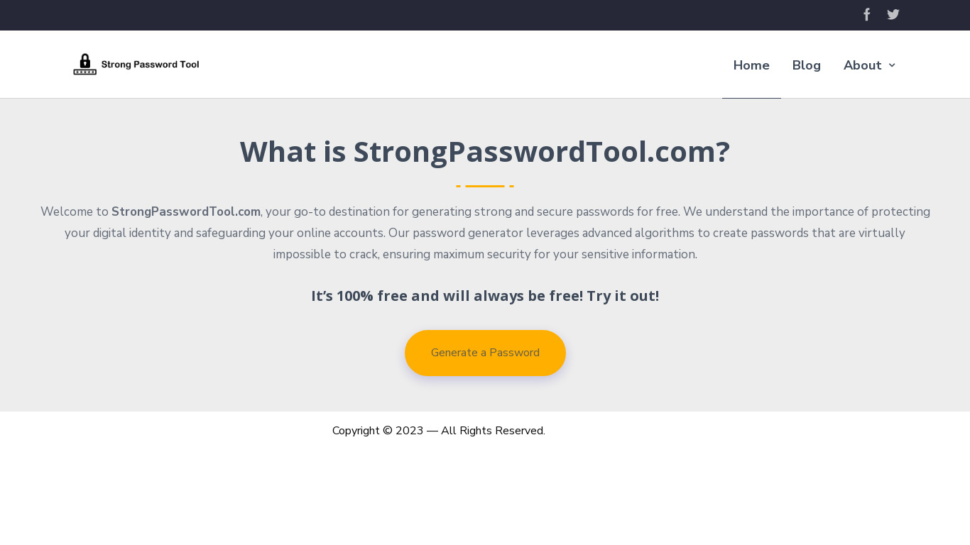 Strong Password Tool Landing page