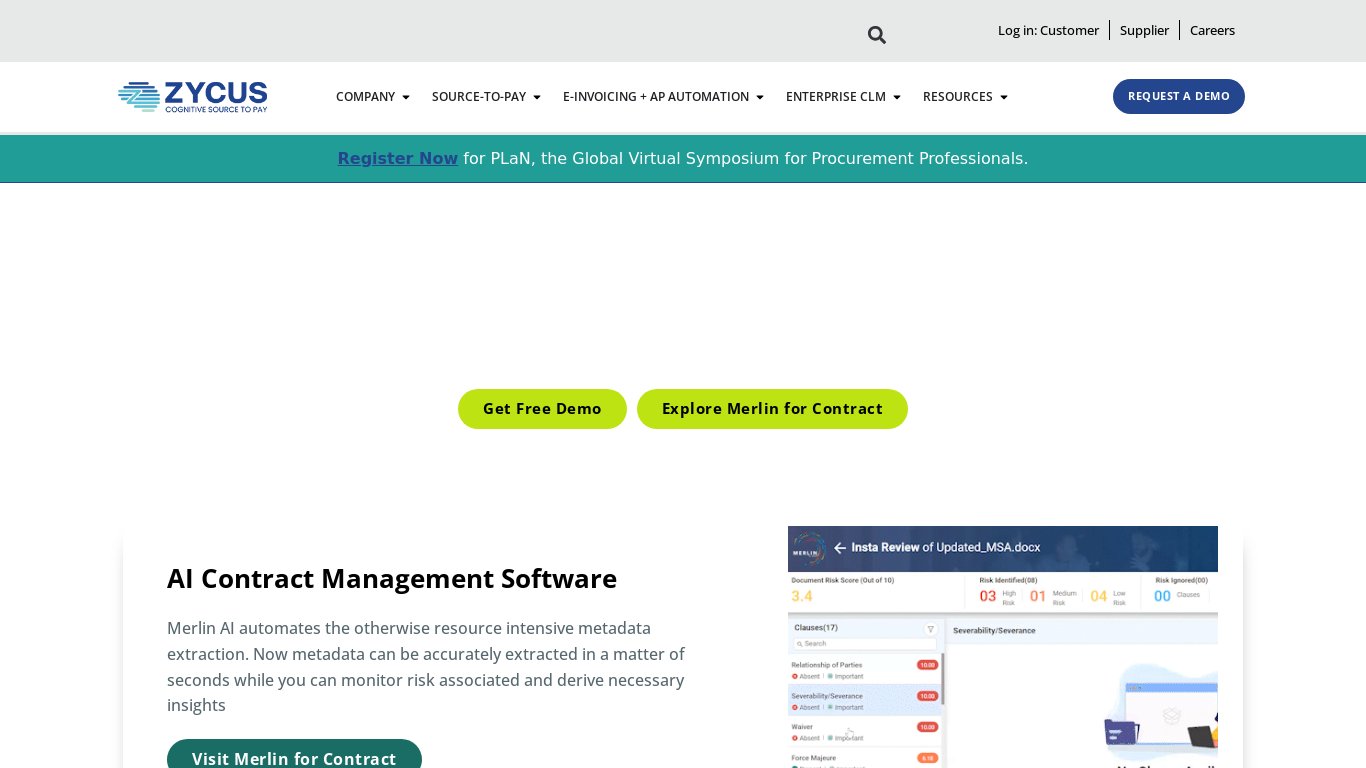 Merlin for Contract Landing page