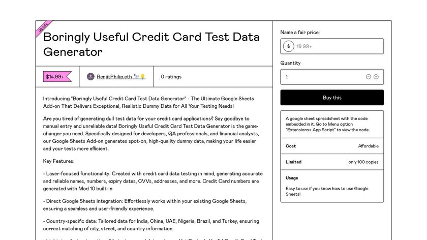 Boringly Useful Credit Card Test Data Landing Page