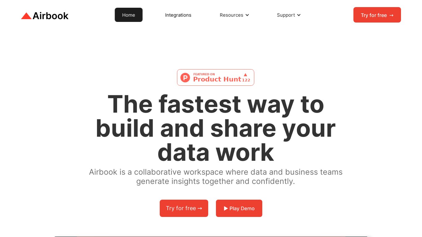 Airbook - A Collaborative Data Workspace Landing page