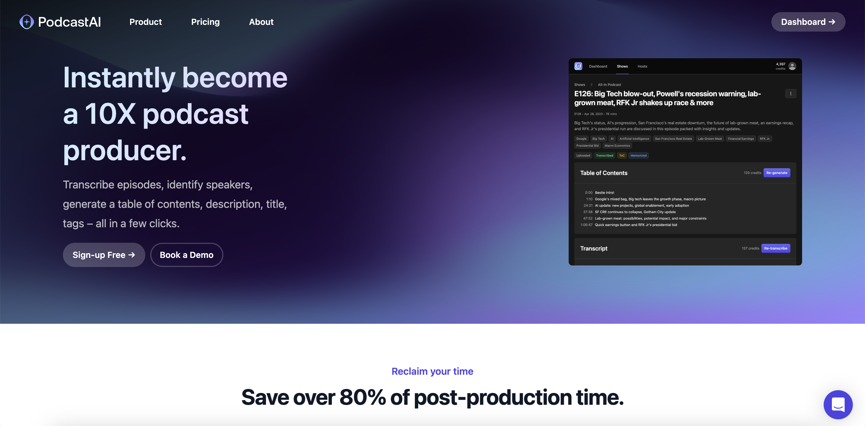 PodcastAI Landing page