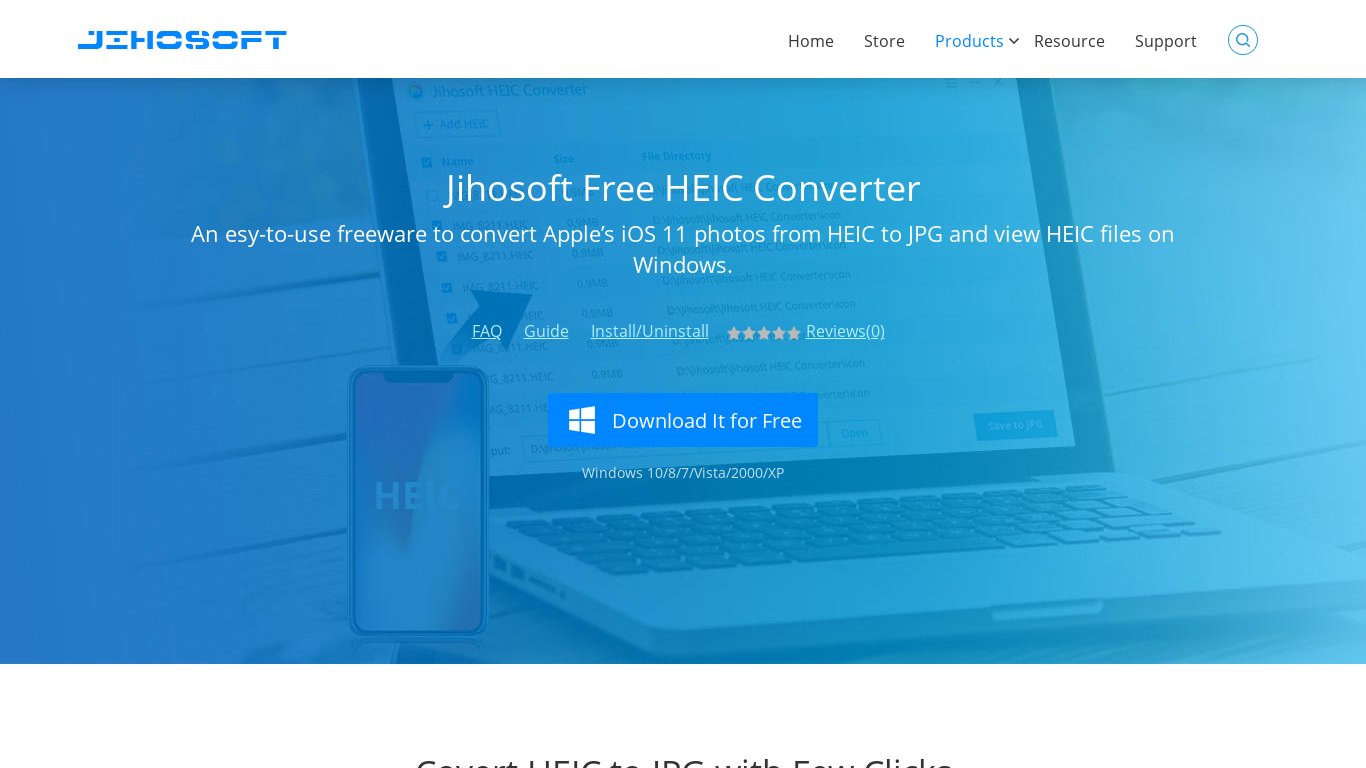 Jihosoft Free HEIC Converter Landing page