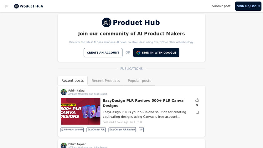 AI Product Hub Landing Page