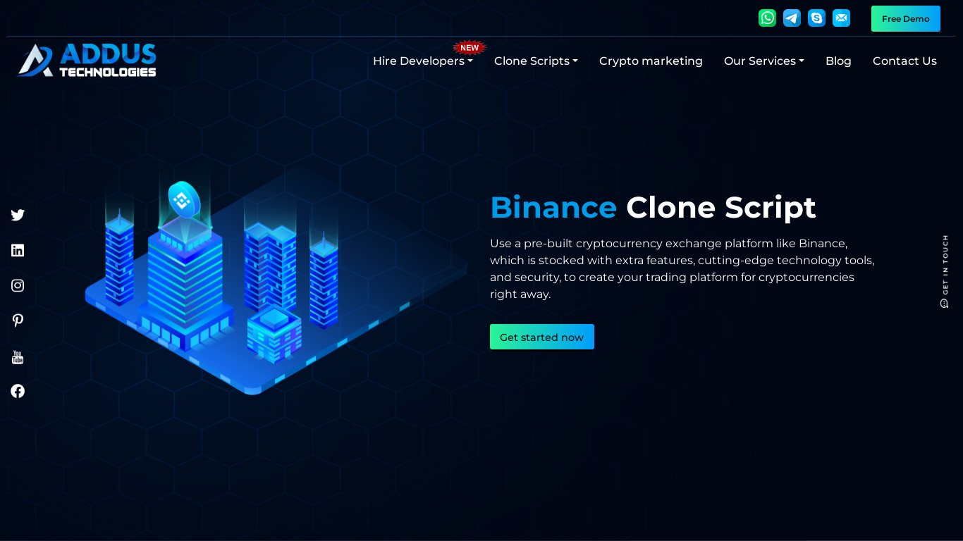 Addus Technologies Binance Clone Script Landing page
