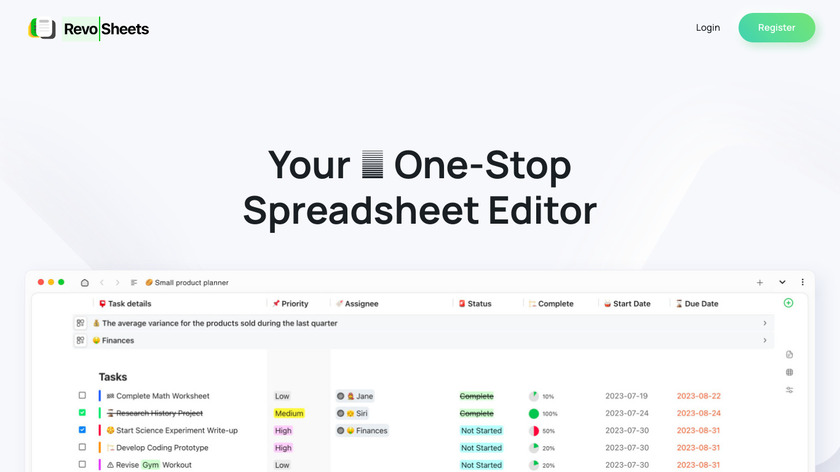 Revosheets Landing Page