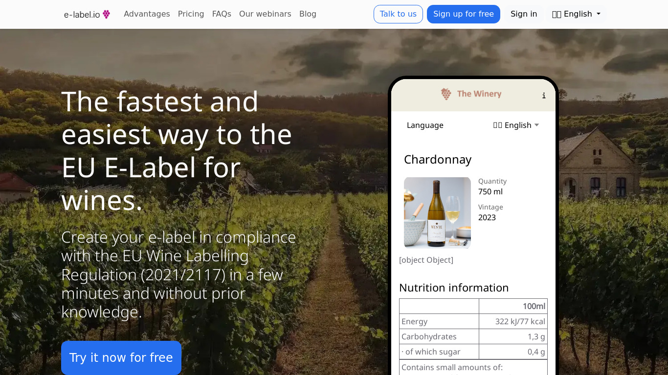 e-label.io Landing page