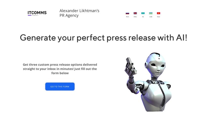 Free PR service powered by ChatGPT Landing Page