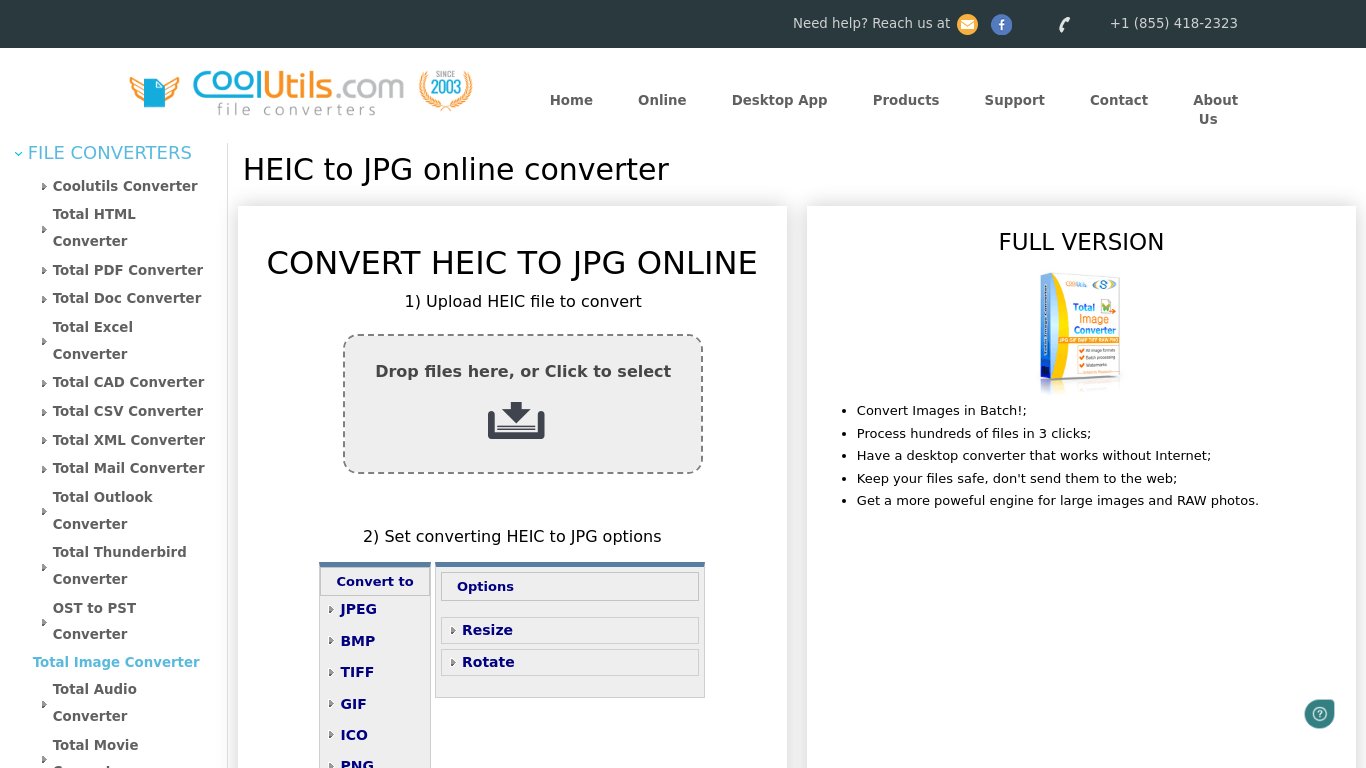 CoolUtils HEIC Converter Landing page
