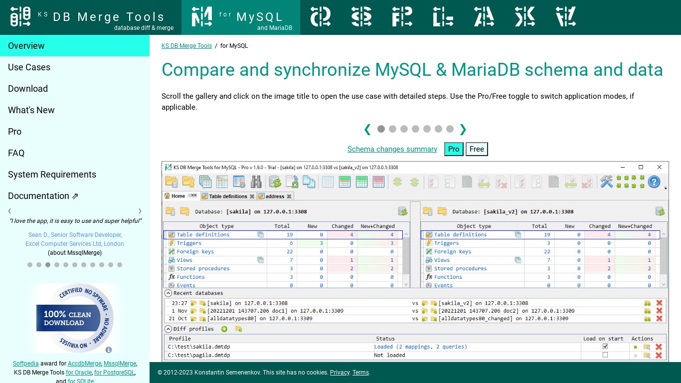 KS DB Merge Tools for MySQL Landing page