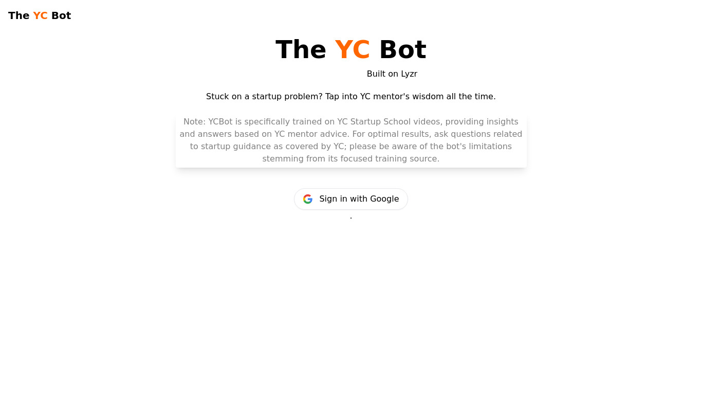 TheYCBot Landing page