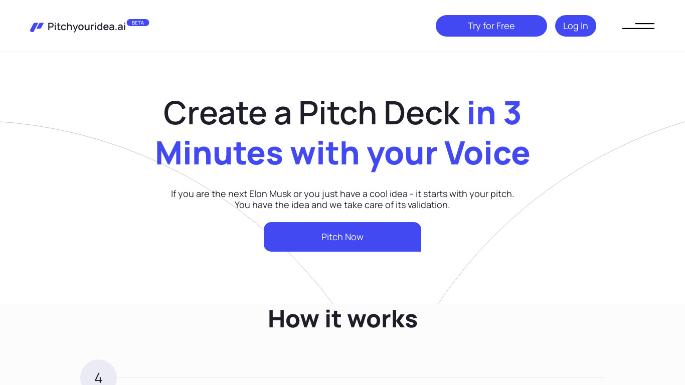 PitchYourIdea.ai Landing page