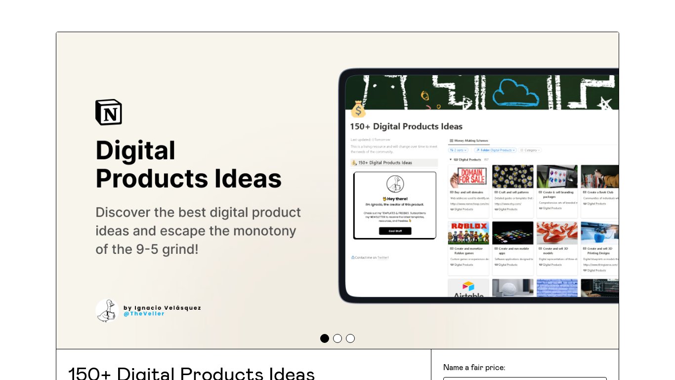 150+ Digital Products Ideas Landing page