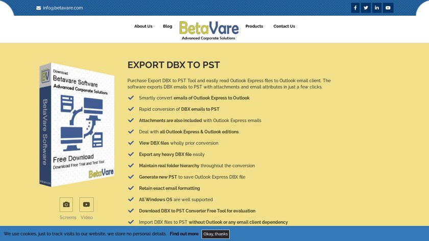 BetaVare DBX to PST Exporter Landing Page