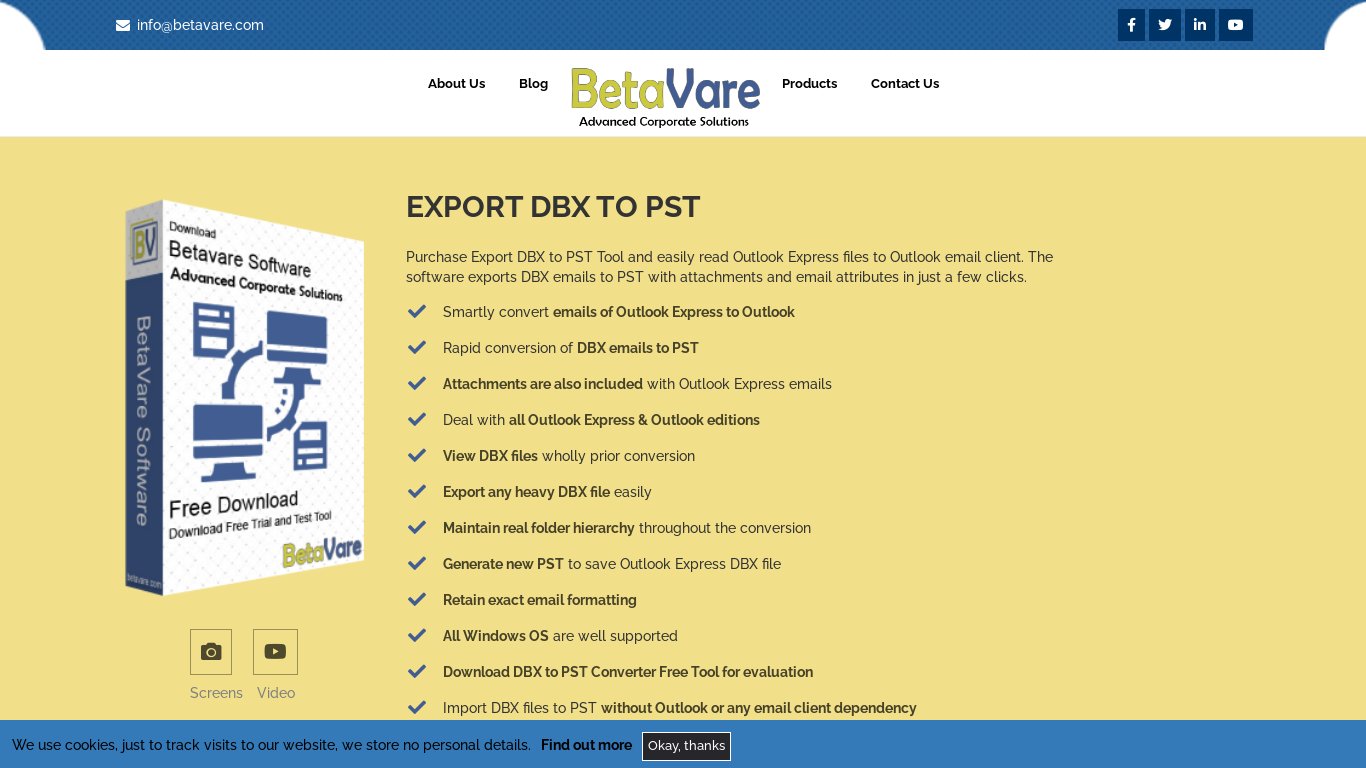 BetaVare DBX to PST Exporter Landing page