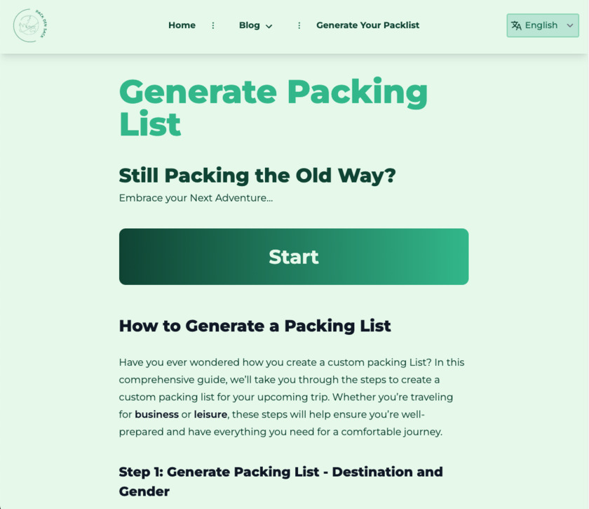 Pack den Sack Landing Page