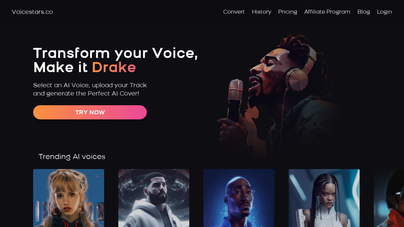 Voicestars.co Landing page