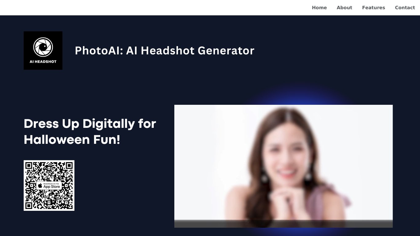 Halloween PhotoAI: AI Headshot Generator Landing page