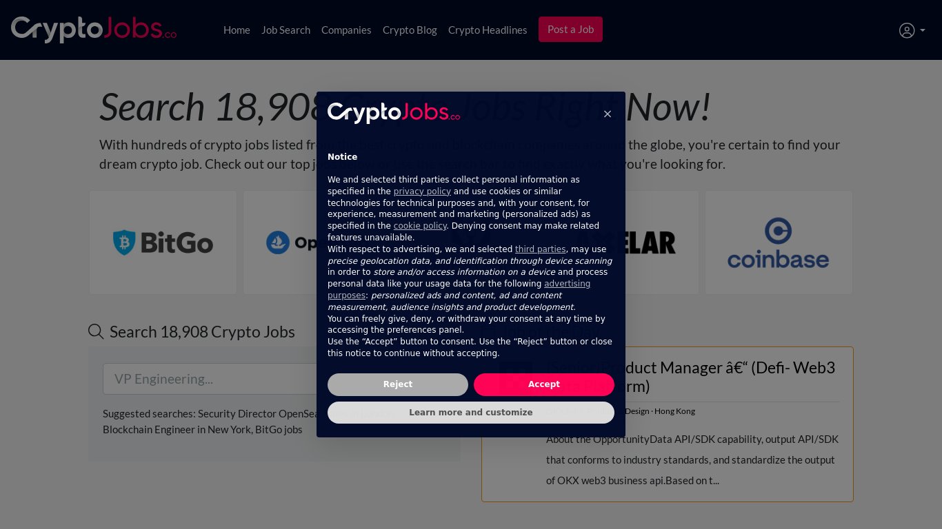 CryptoJobs.co Landing page