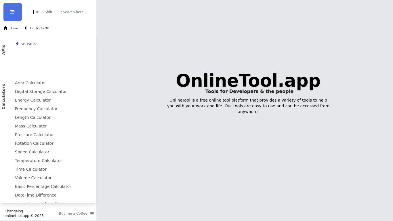 Online Tools Landing page