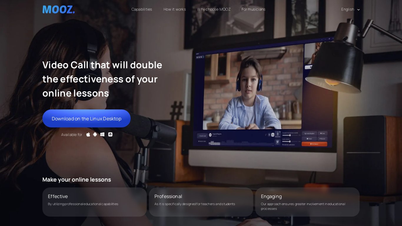 MOOZ: Video Call for Music lessons Landing page