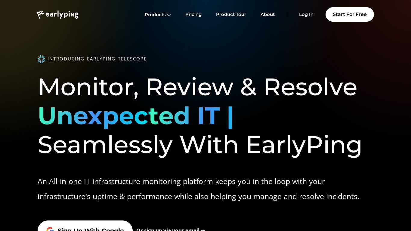 EarlyPing Landing page