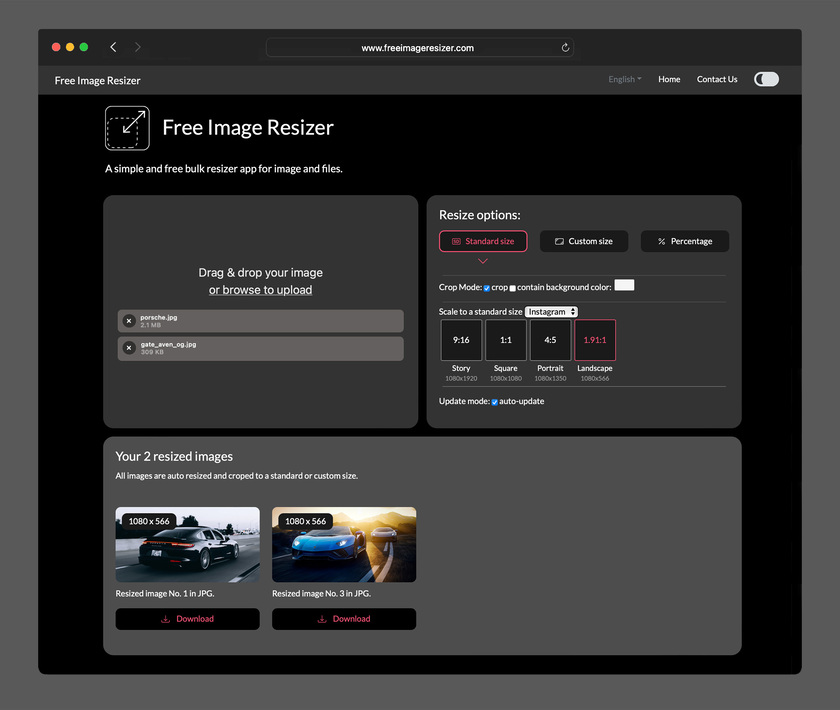 Free Image Resizer Landing Page