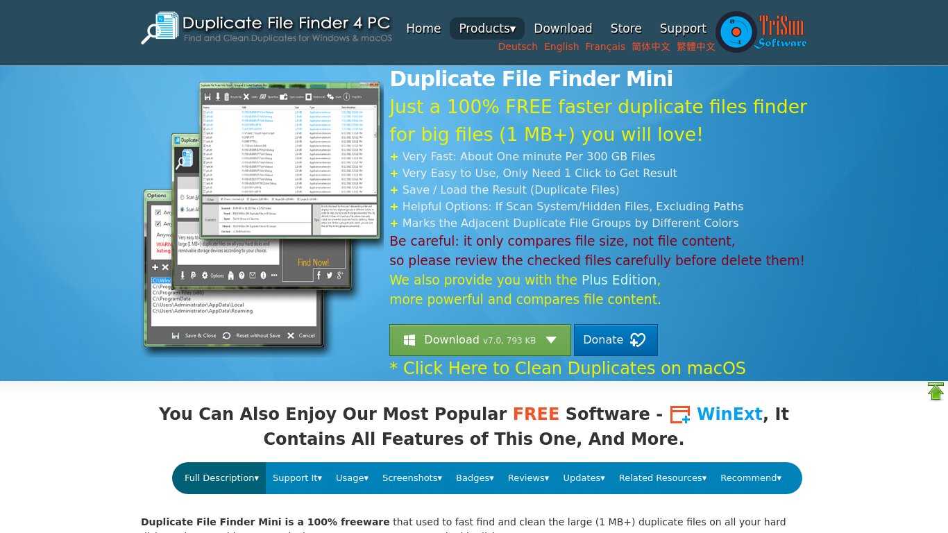 Duplicate File Finder Mini Landing page