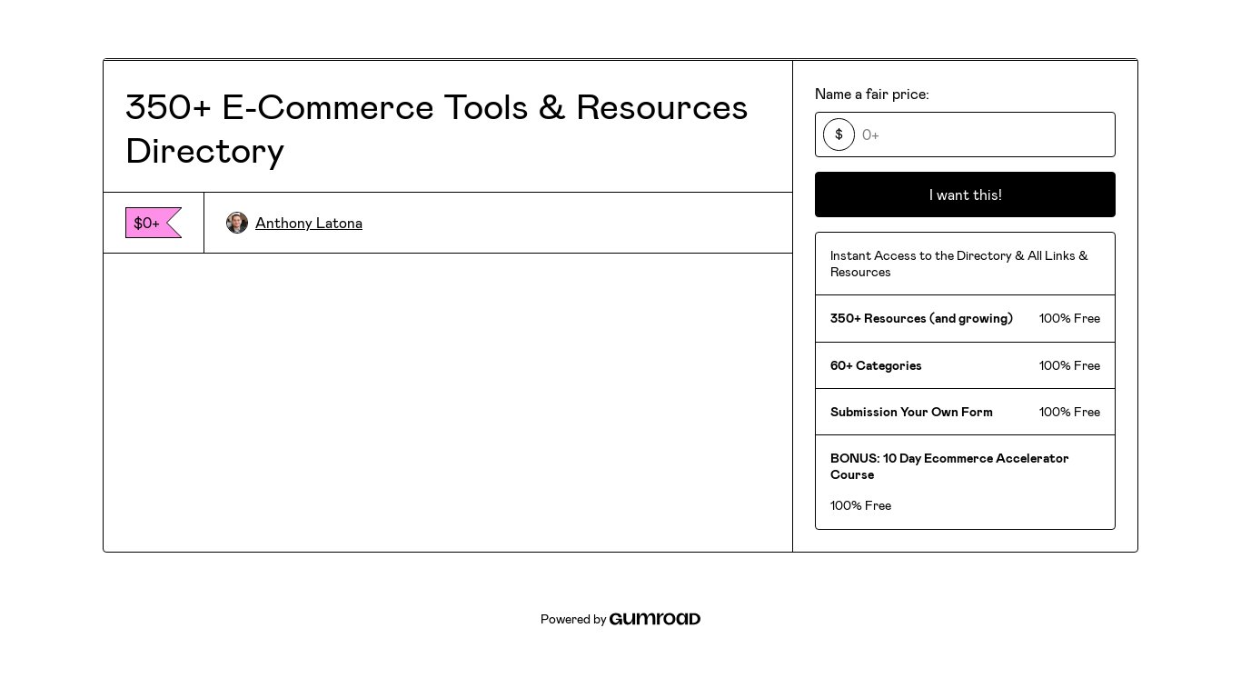 350+ E-Commerce Tools Database Landing page
