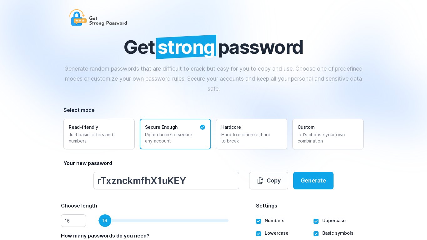 Get Strong Password Landing page