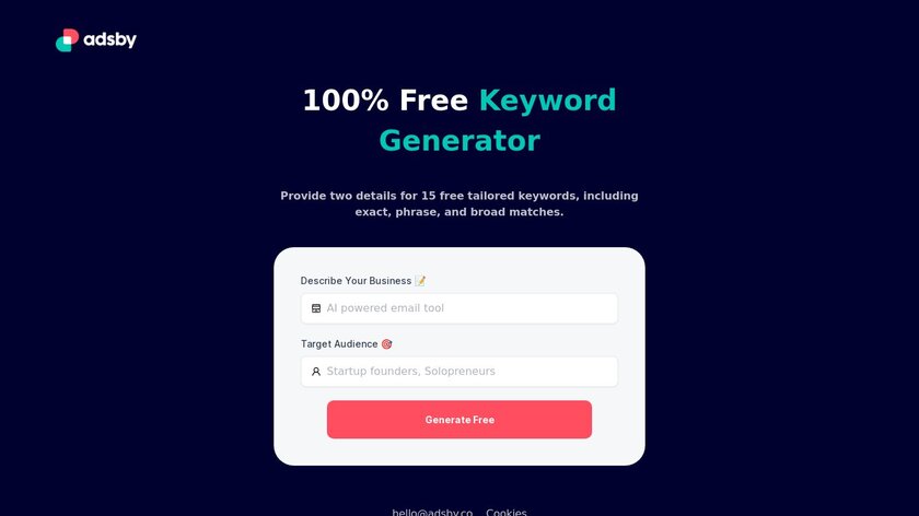 Adsby Free Keyword Generator Landing Page