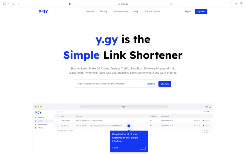y.gy Landing Page