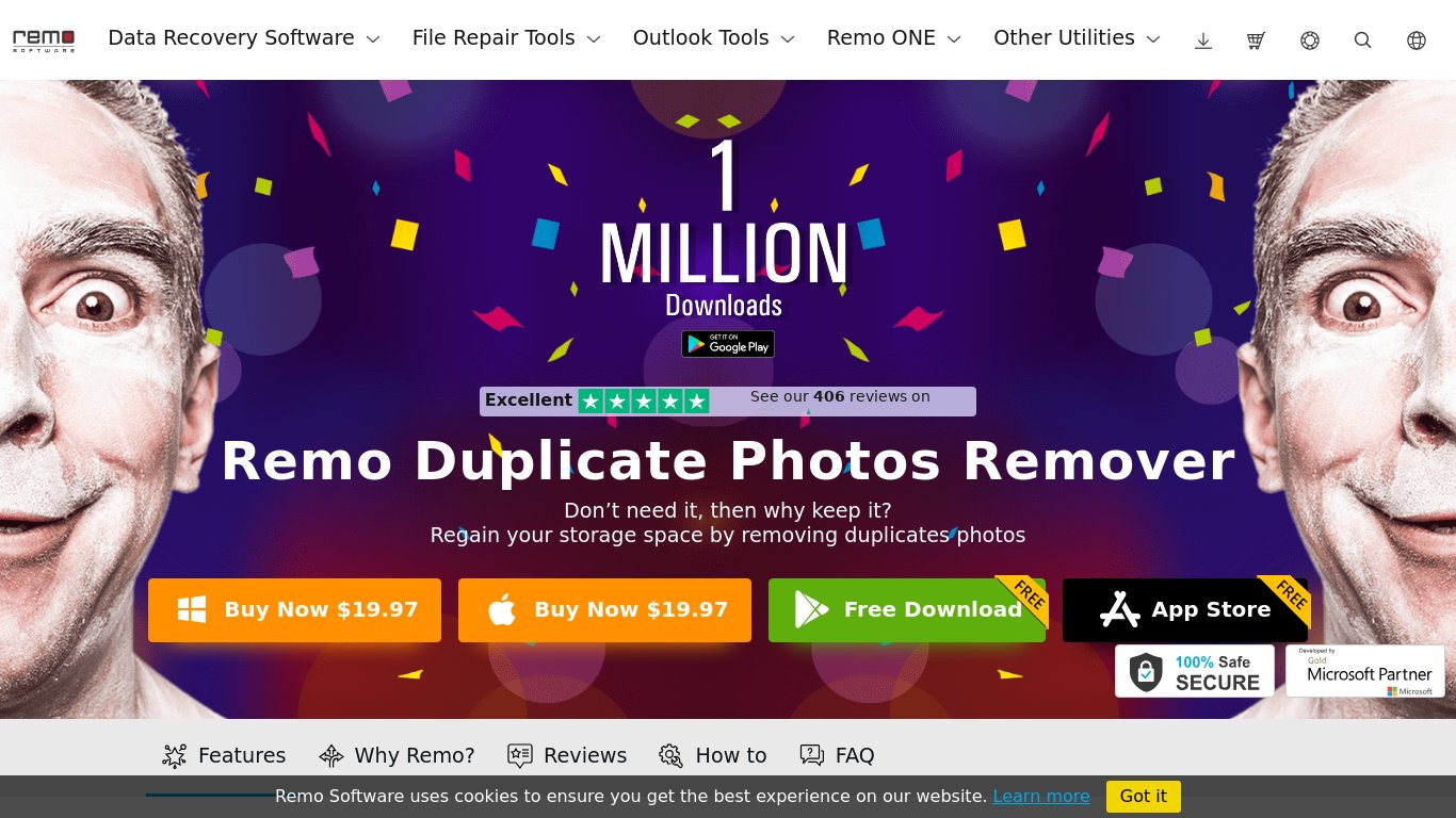 Remo Duplicate Photos Remover Landing page