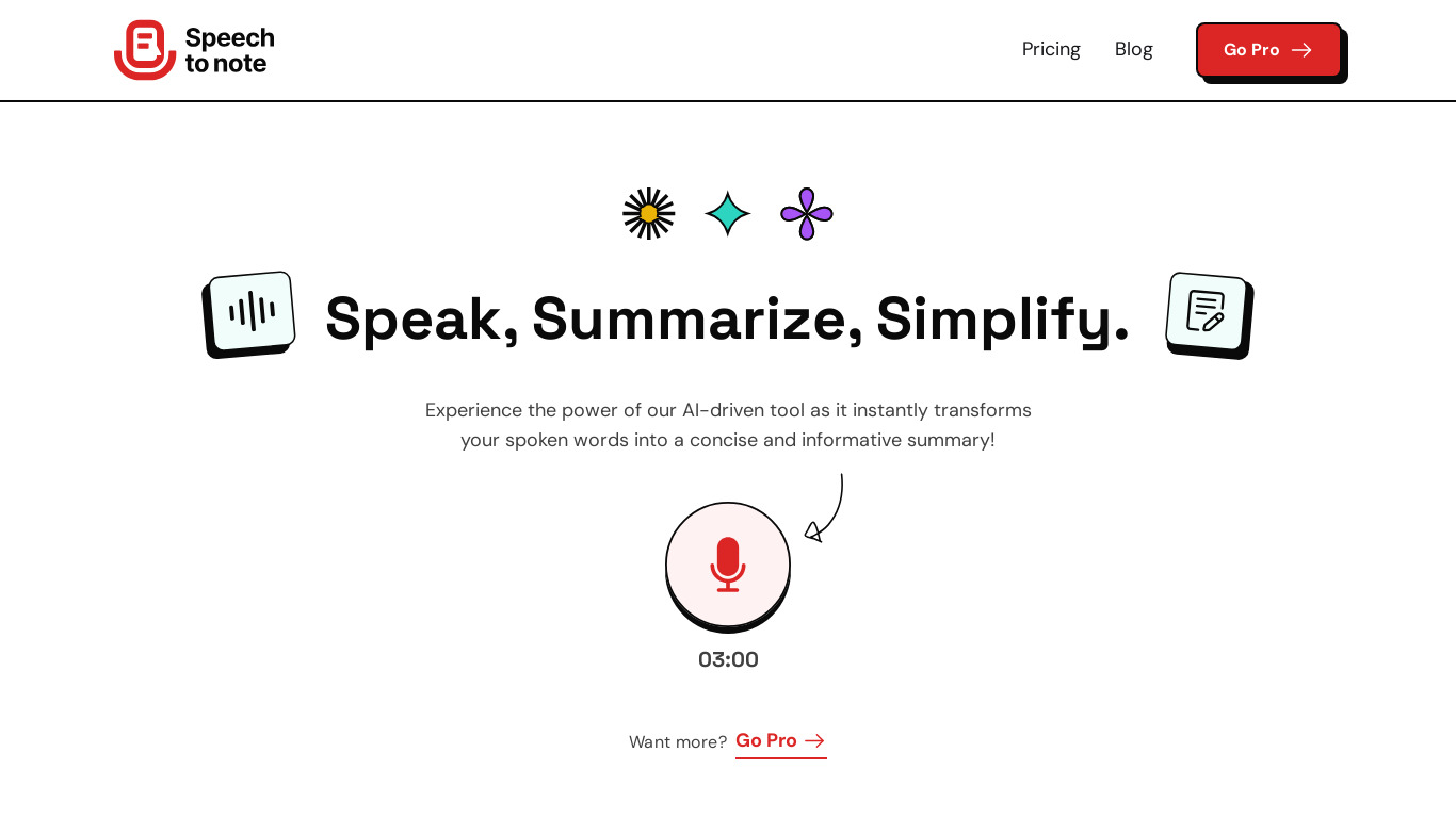 Speech to Note Landing page