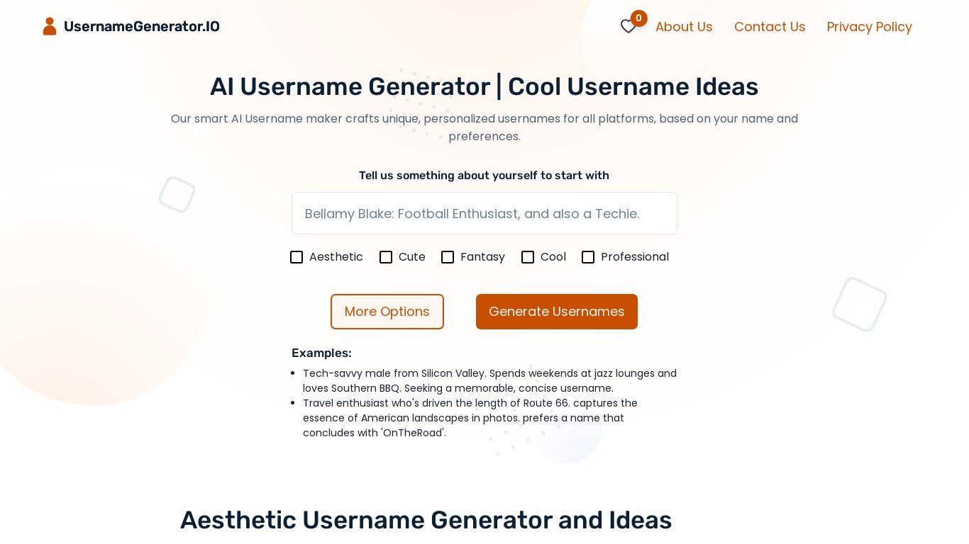 UsernameGenerator.IO Landing page