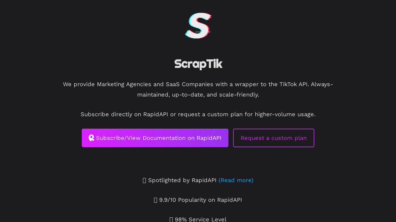 ScrapTik Landing page
