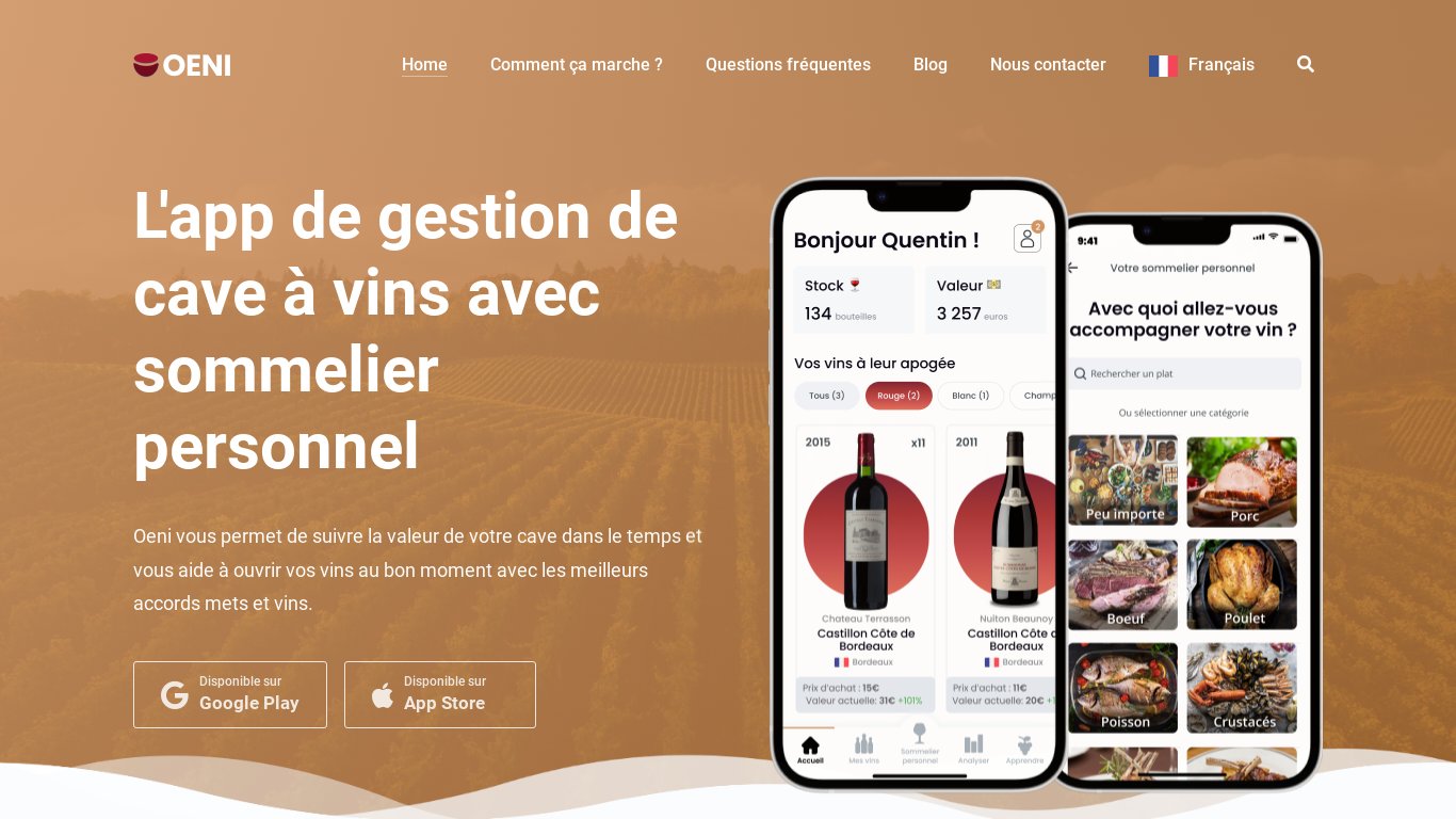 Oeni - Wine Cellar Management App Landing page