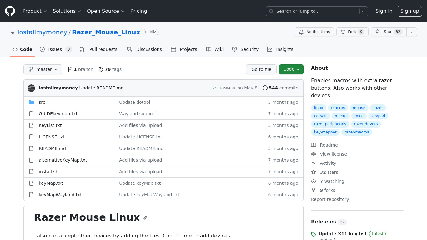 Razer Mouse Linux Landing page